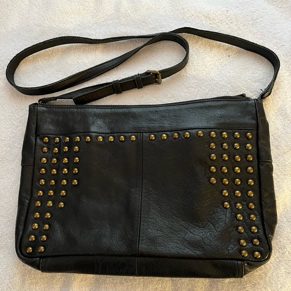 Day & Mood Black Leather Studded  
Crossbody Bag